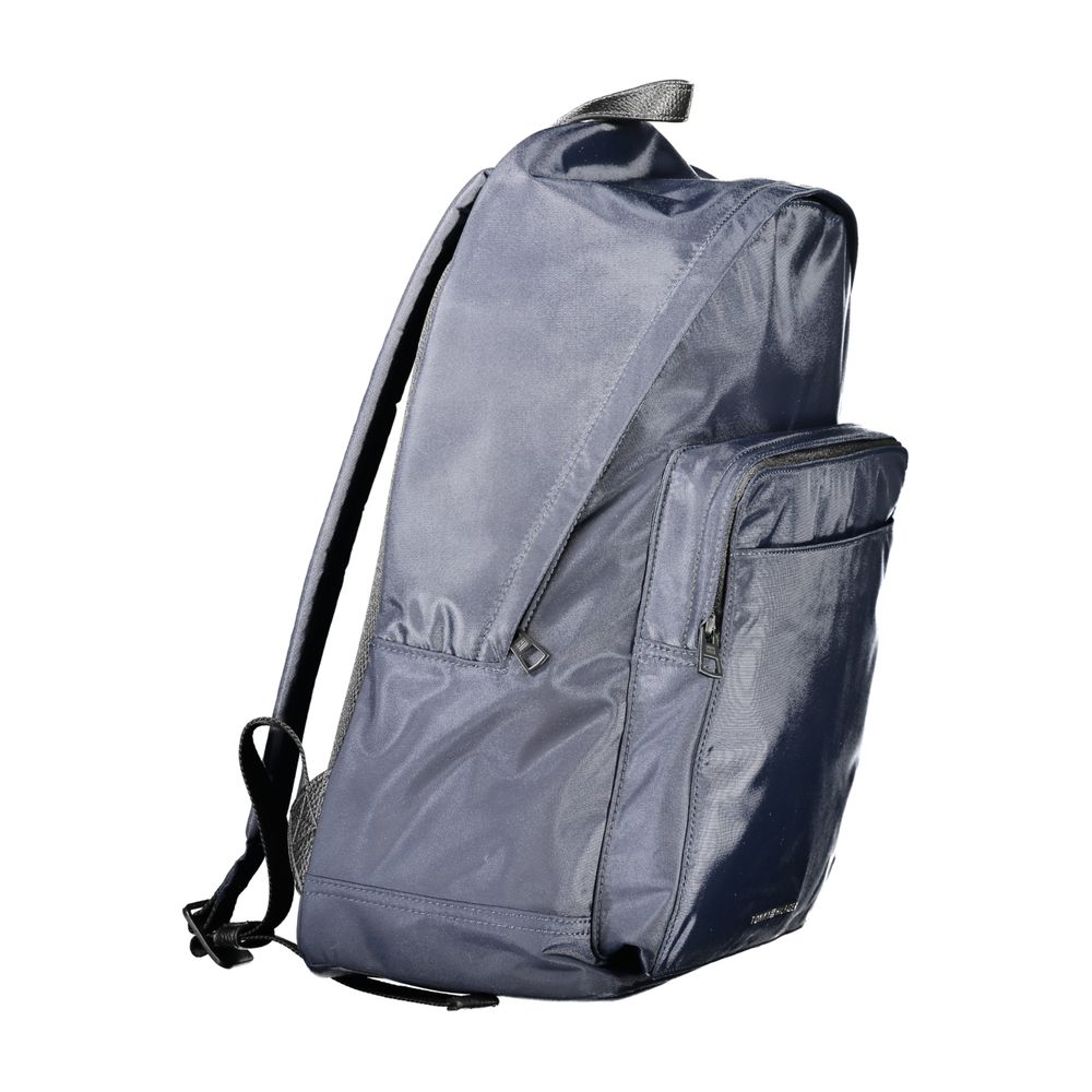 Tommy Hilfiger Blue Polyester Backpack with shoulder straps and external pockets, featuring contrast details and laptop compartment
