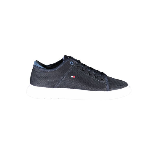 Tommy Hilfiger Blue Recycled Polyester Men Sneaker with modern design and lace-up closure on white background.