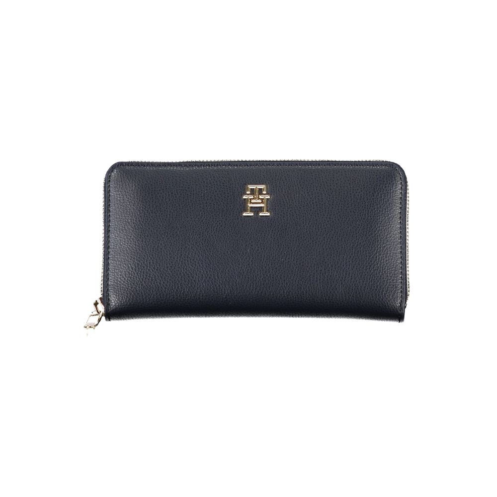 Tommy Hilfiger Elegant Blue Designer Wallet with zip closure and gold logo.