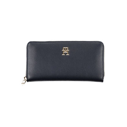 Tommy Hilfiger Elegant Blue Designer Wallet with zip closure and gold logo.