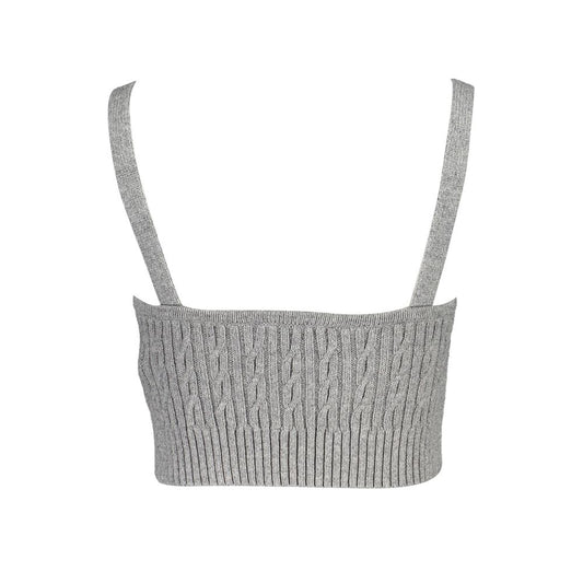 Tommy Hilfiger Gray Cotton Shirt with V-neck, straps, and logo application.