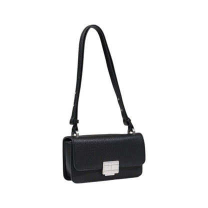 Tommy Hilfiger Jeans Black Polyethylene Handbag with adjustable strap and magnetic flap closure, faux leather texture for stylish look