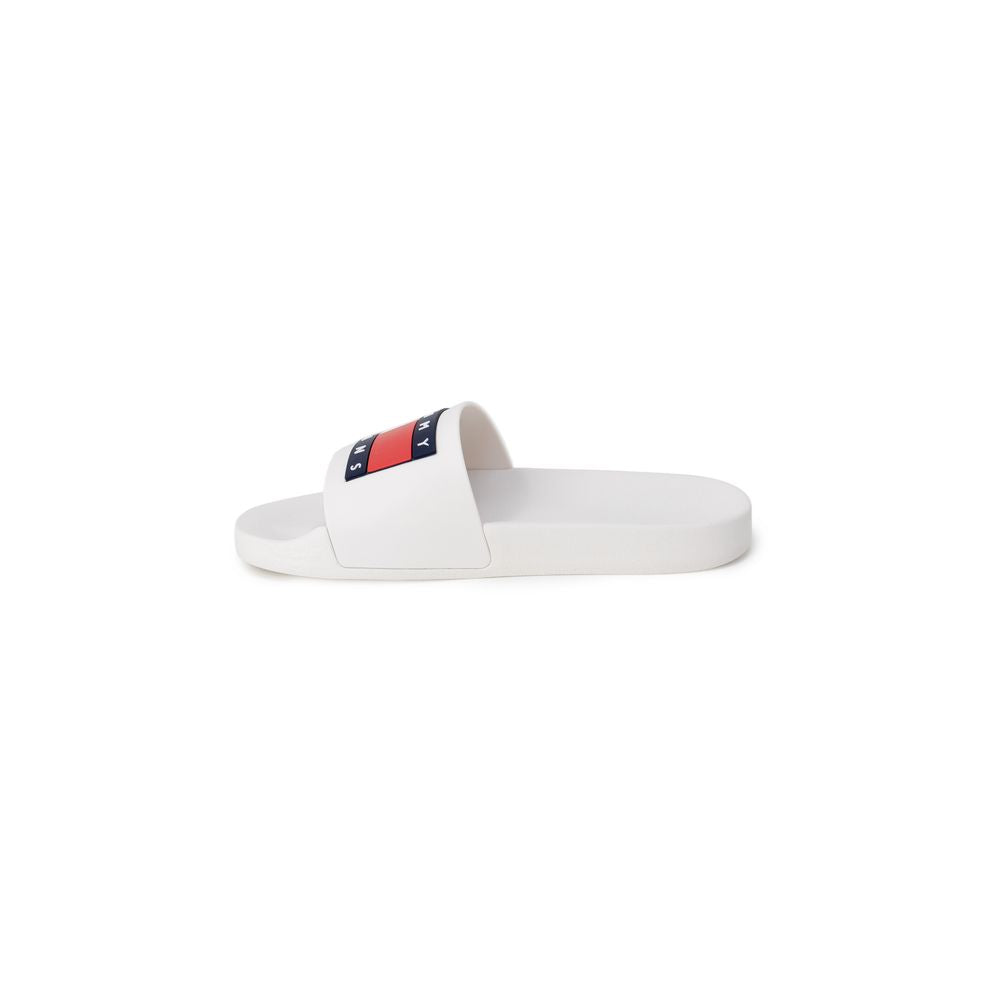 Tommy Hilfiger Jeans White Polyethylene Slippers with logo on strap; ideal for beach, pool, or home wear.