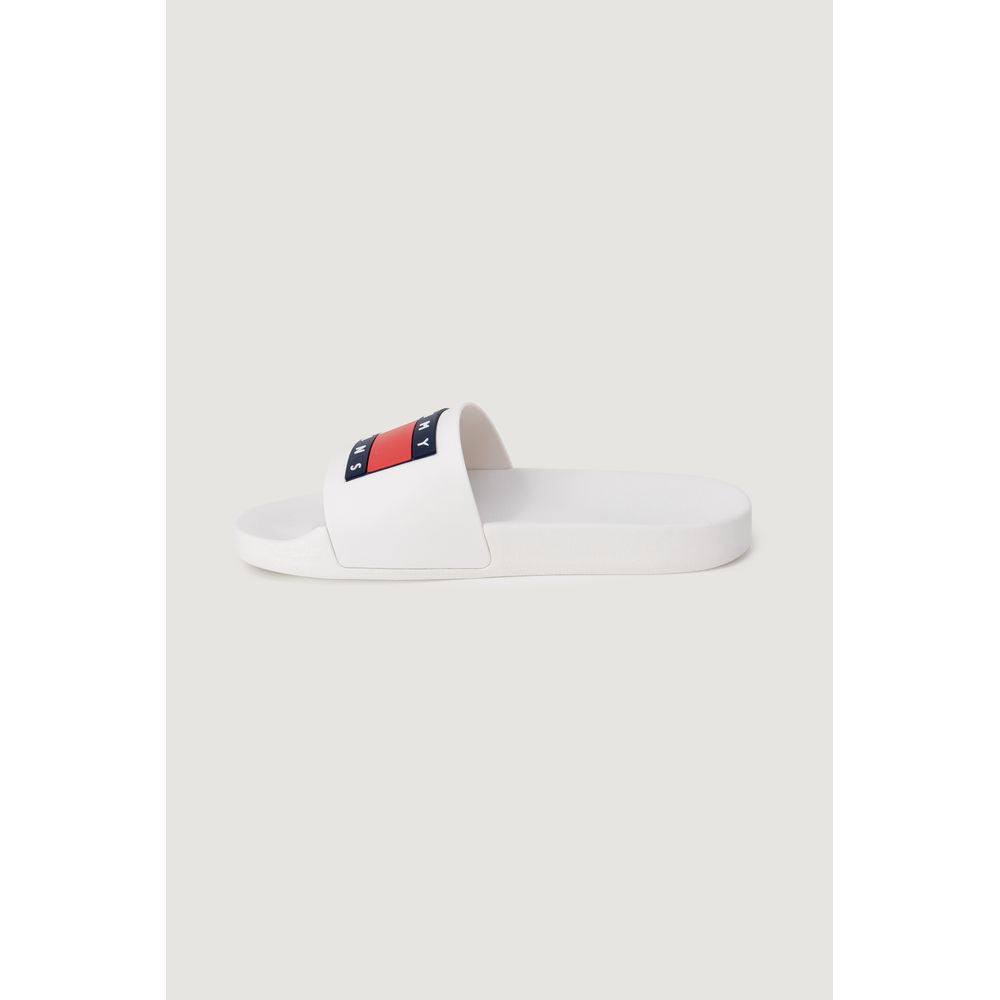 Tommy Hilfiger Jeans White Polyethylene Slippers with logo strap, perfect for beach or home wear.