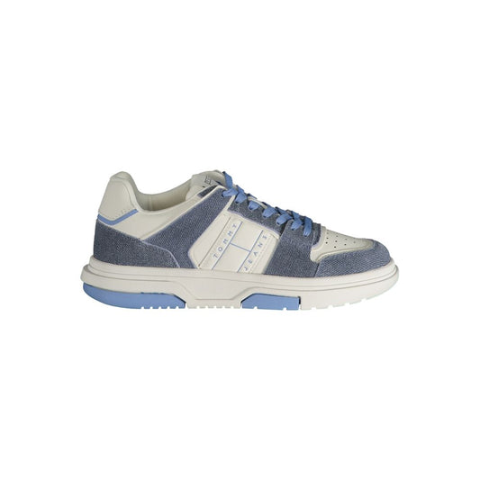Tommy Hilfiger Light Blue Leather Women Sneaker with stylish contrast details and iconic logo, perfect for fashion-forward individuals.