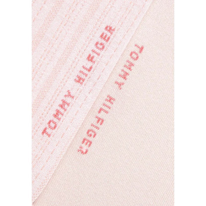 Close-up of Tommy Hilfiger Multicolor Cotton Socks fabric showing brand logo in red text.