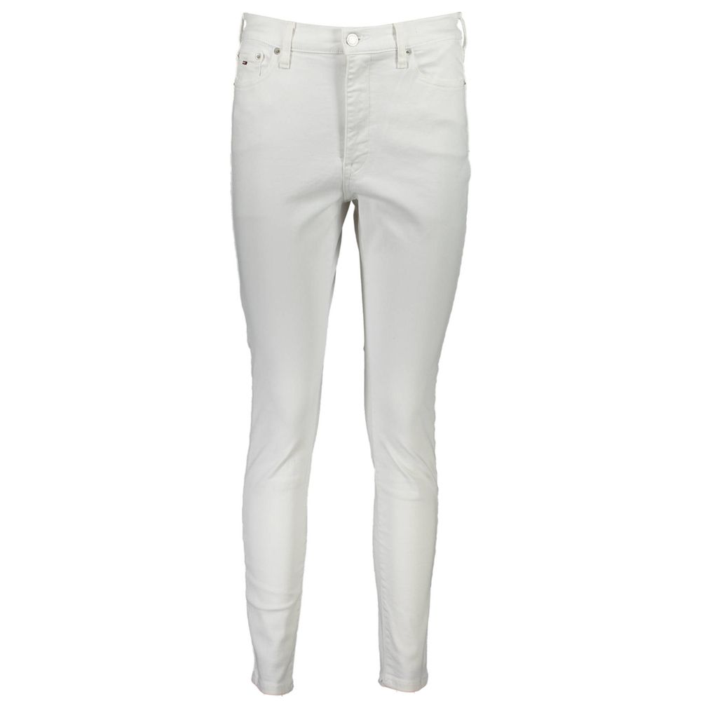 Tommy Hilfiger White Cotton Women's Jean with sleek button and zip closure, perfect for chic and comfortable fashion.