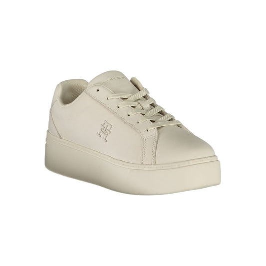 Tommy Hilfiger White Polyester Sneaker with 4 cm wedge and logo, sports footwear with laces