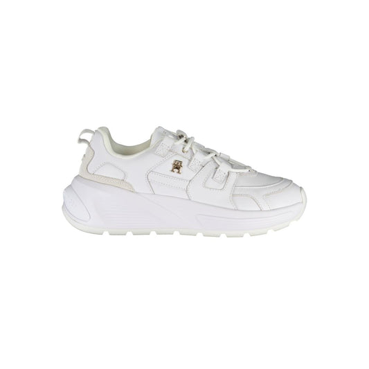 Tommy Hilfiger White Polyester Sneaker with 4 cm wedge and logo detailing, perfect sports footwear with laces.