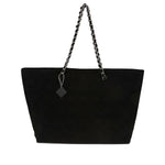Tory Burch Ella Chain-strap Tote Bag in black with chain straps and hanging tag, open top, cotton material, size 30x50x15 cm.