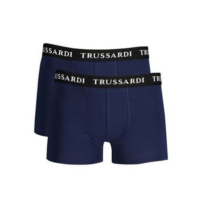 Trussardi Blue Cotton Underwear featuring branded elastic waistband, bi-pack, and logo print design.