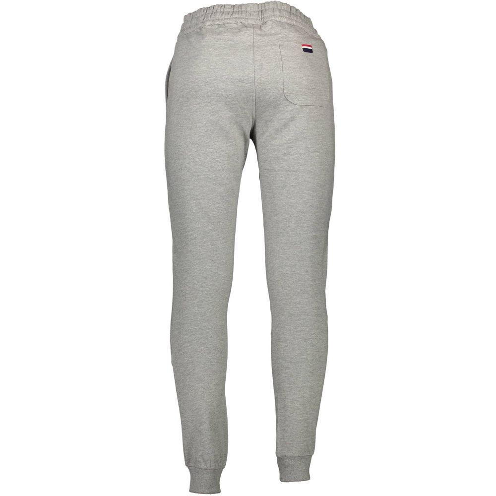 U.S. POLO ASSN. Gray Cotton Pant with elastic waistband, 3 pockets, and logo embroidery, ideal for sports.