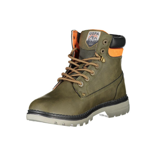 U.S. POLO ASSN. Green Polyester Boot with high laces, contrast details, and logo