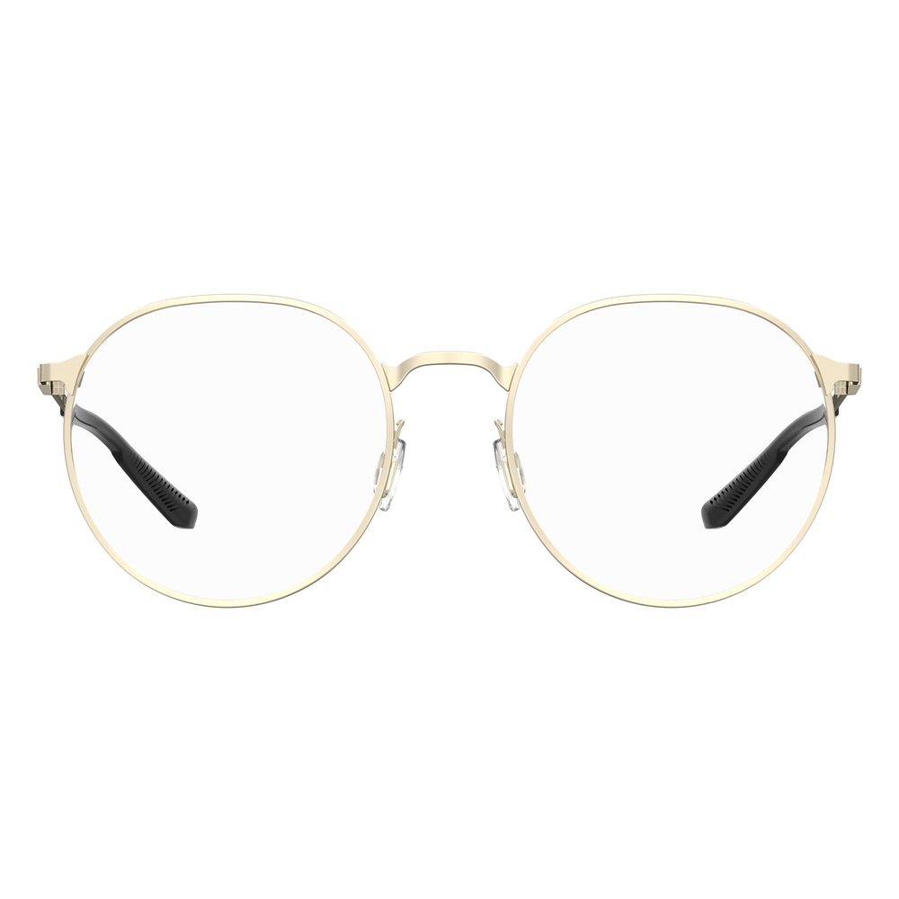 Under Armour Gold Metal Frames - Unisex metal glasses in golden color, model UA5048G3YGF21, 52/19/140mm dimensions, front view.