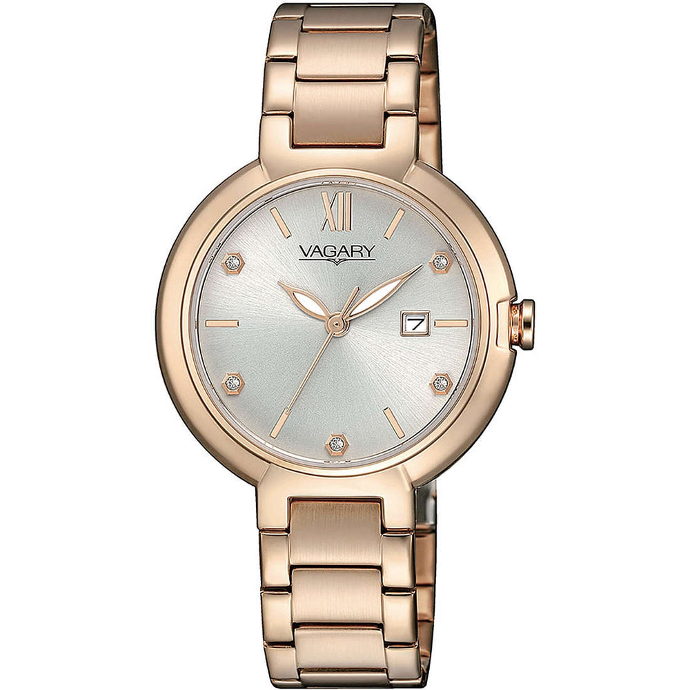 Elegant VAGARY MOD. IU2-626-11 watch with a gold-toned bracelet and sleek silver dial.