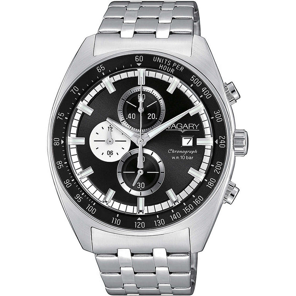 VAGARY MOD. VA1-218-53 men's chronograph watch with metallic band and black dial