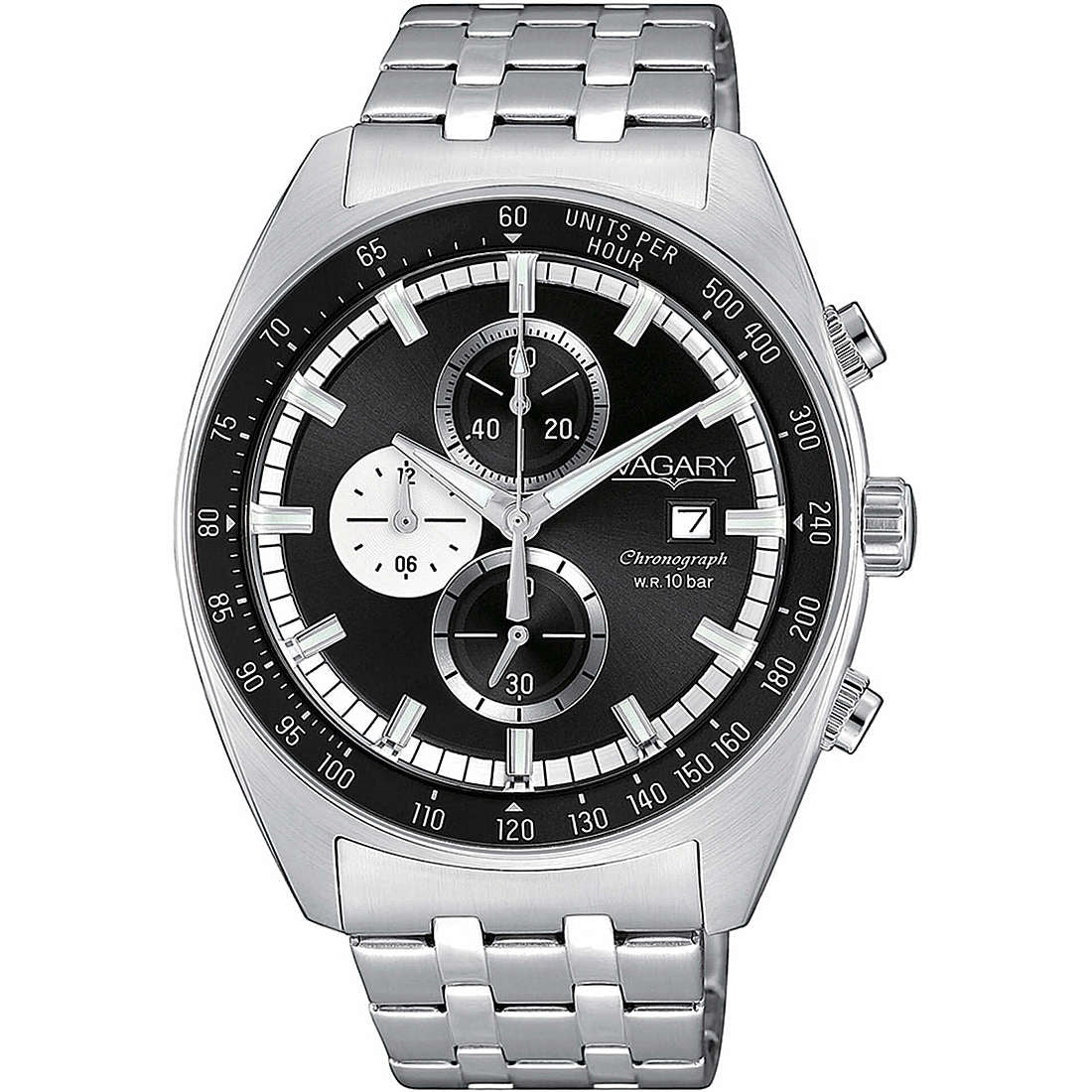 VAGARY MOD. VA1-218-53 men's chronograph watch with metallic band and black dial