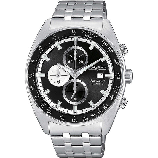 VAGARY MOD. VA1-218-53 men's chronograph watch with metallic band and black dial