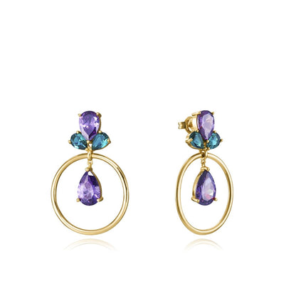 Elegant ladies earrings VICEROY JEWELS Mod. 13095E100-99 featuring purple and blue gemstones set in silver 925° with official box packaging.