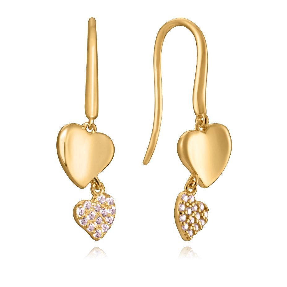 Gold heart-shaped earrings with crystals, elegant design. VICEROY JEWELS Mod. 13125E100-36, perfect for ladies. Quartz analog movement.