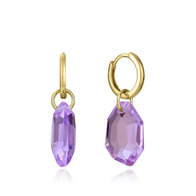 VICEROY JEWELS Mod. 13229E100-57 gold hoop earrings with purple crystals, elegant design for ladies, quartz movement, water resistant 5 ATM