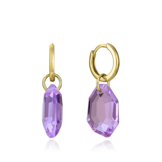 VICEROY JEWELS Mod. 13229E100-57 gold hoop earrings with purple crystals, elegant design for ladies, quartz movement, water resistant 5 ATM