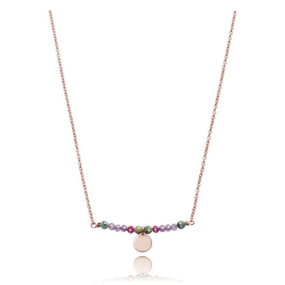 Elegant necklace featuring multicolored beads on a delicate chain with a round pendant, perfect for adding a touch of style to any outfit.