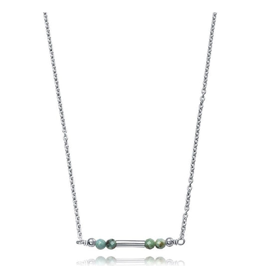 Elegant silver necklace with turquoise beads featuring a minimalist design.