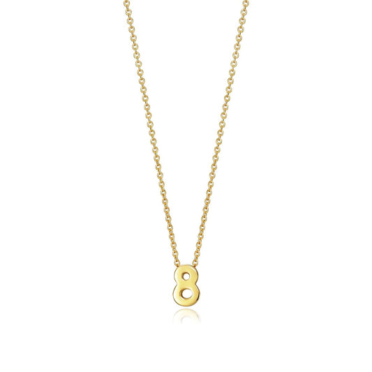Gold chain necklace with the number 8 pendant in a minimalist design.