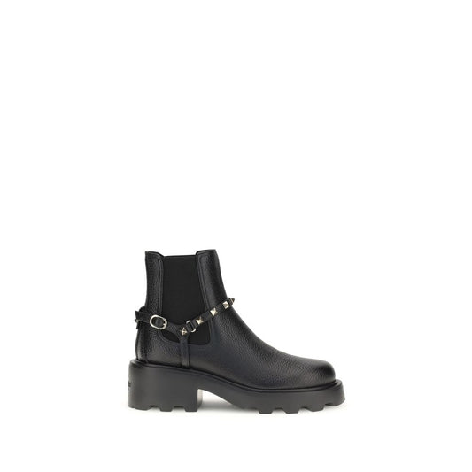 Valentino Garavani Black Calf Leather Bos Taurus Ankle Boots Valentino Garavani