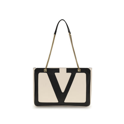 Valentino Garavani Cream Calf Leather Bos Taurus Shoulder Bag with iconic VLogo and chain handle