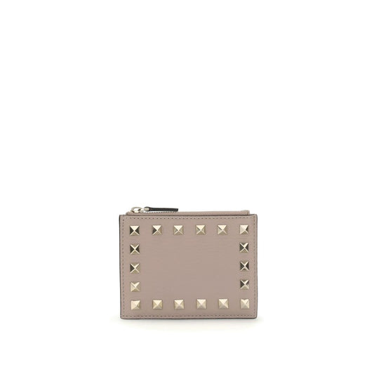Valentino Garavani Multicolor Calf Leather Bos Taurus Wallet with stud details, featuring zippered compartment and card slots.