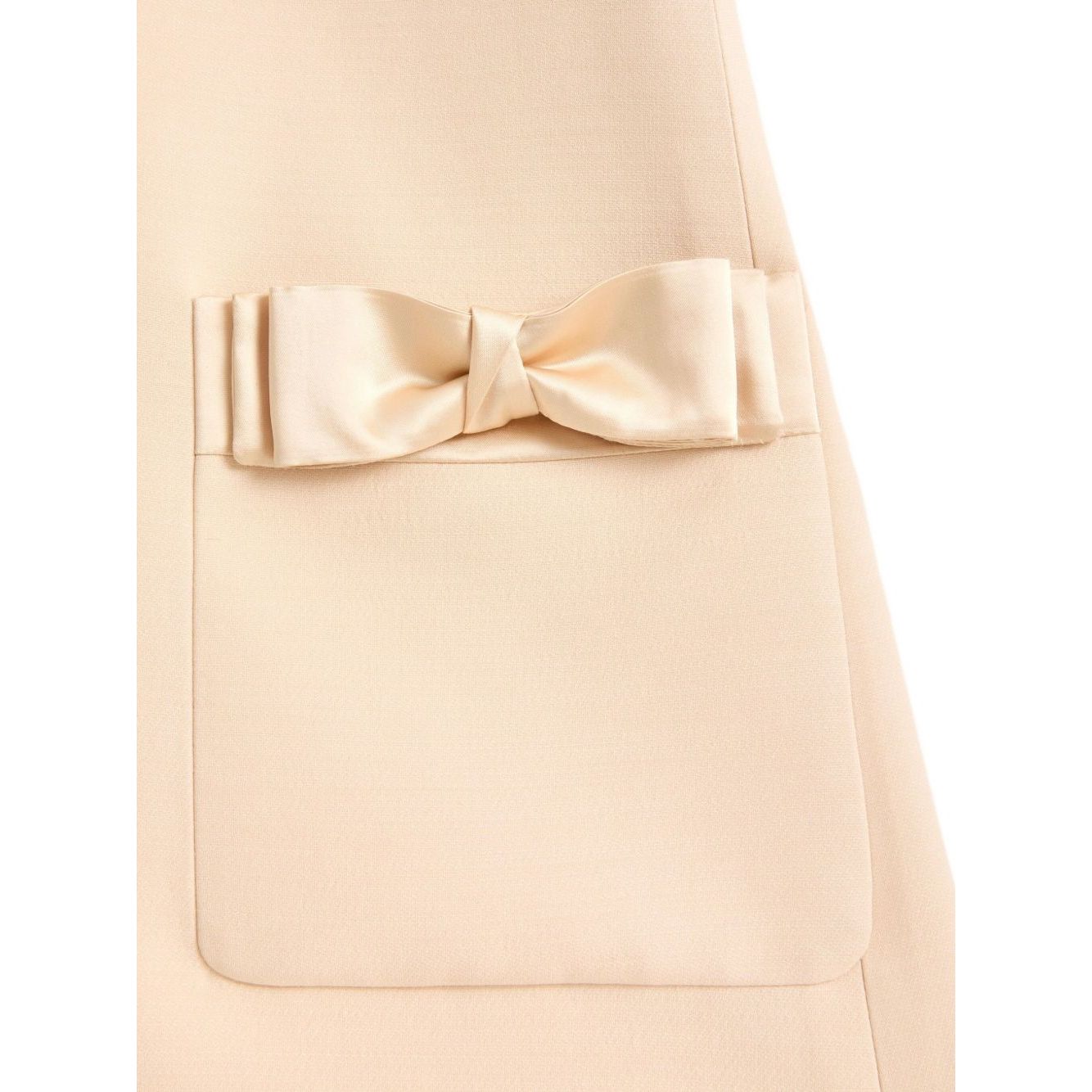 Valentino Short Crepe Couture Dress with beige bow detail, wool and silk blend, featuring a rear zip fastening and crew neck design.