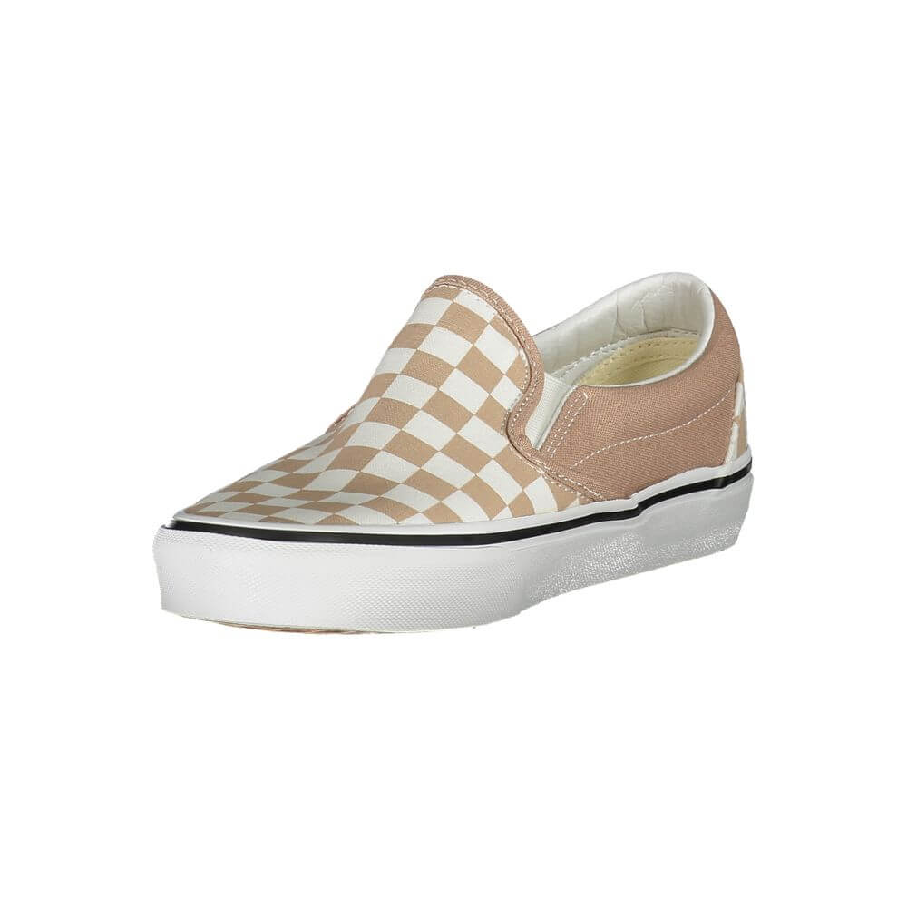 Vans Beige Polyester Sneaker with checked pattern, slip-on style, elastic, contrasting details and logo