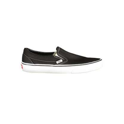 Vans Black Polyester Men Sneaker featuring slip-on design and contrasting details, ideal for skateboarding and casual wear.