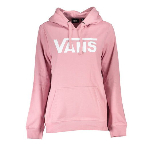 Vans Pink Cotton Women Sweater with logo, trendy pink hoodie featuring long sleeves, central pocket, cotton blend for comfort and style.