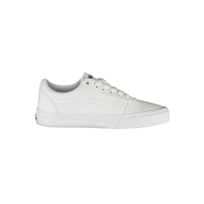 Vans White Polyester Sneaker with laces and contrast details, featuring the brand logo. Sports footwear for style and comfort.