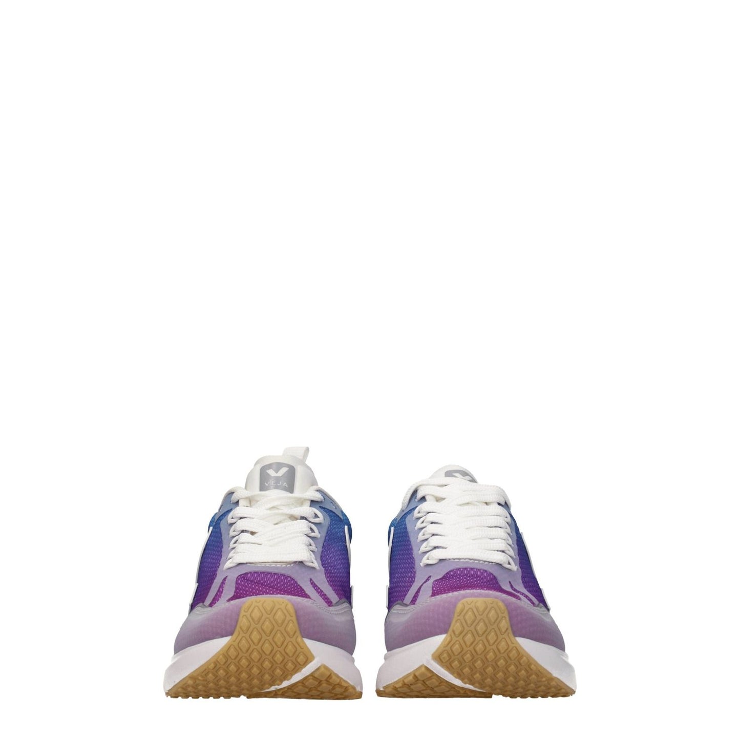 Front view of Veja Multicolor Fabric Athletic Sneakers with lace-up closure and rubber sole, displaying the sporty glam style.