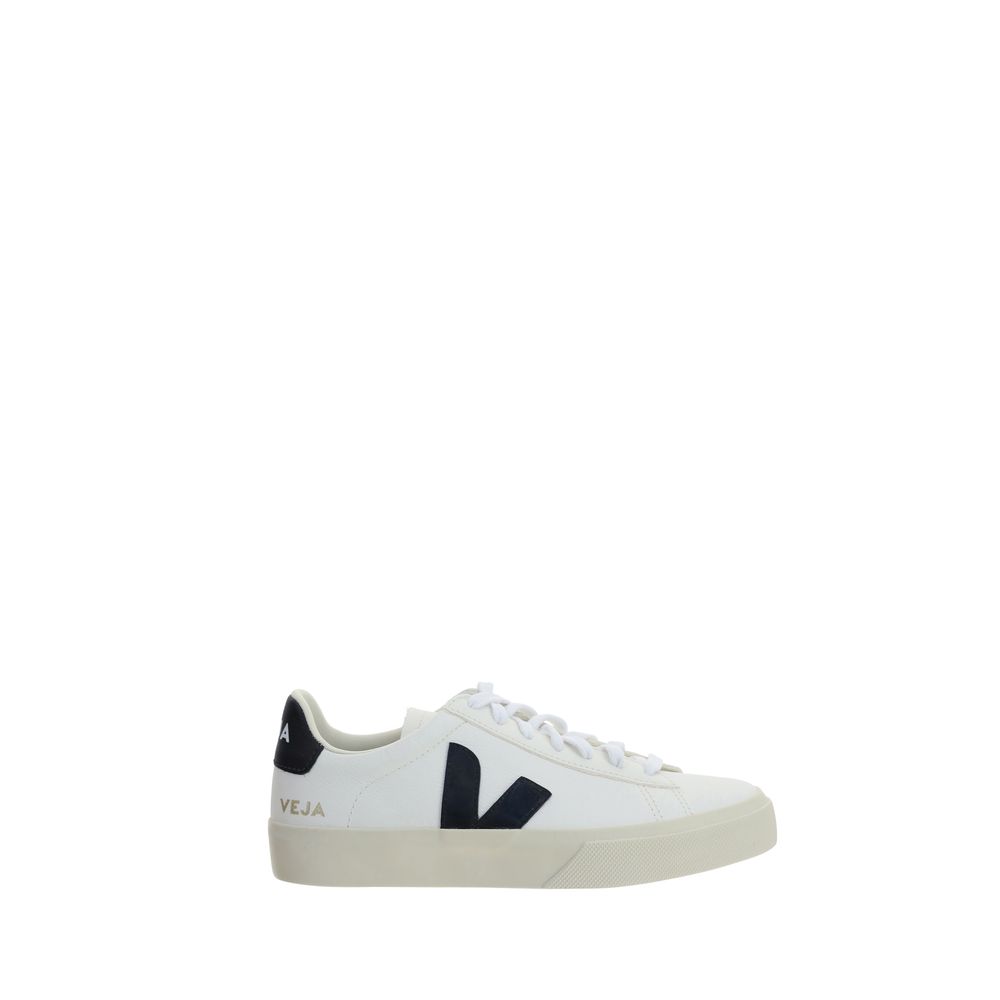 Veja White Calf Leather Bos Taurus Low Top Sneakers with round toe and lace-up closure, side V logo, rubber sole, made in Brazil.