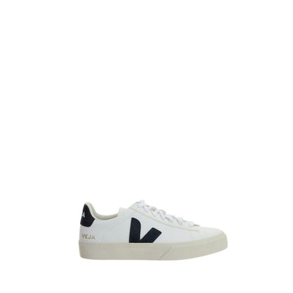 Veja White Calf Leather Bos Taurus Low Top Sneakers with round toe and lace-up closure, side V logo, rubber sole, made in Brazil.