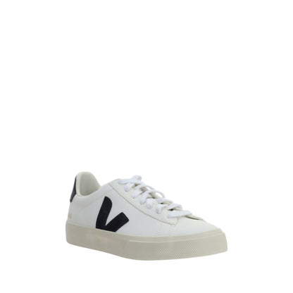 Veja White Calf Leather Bos Taurus Low Top Sneakers with V logo, lace-up design, and rubber sole. Made in Brazil, AW25 collection.