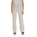Back view of woman wearing Vero Moda Cream Viscose Pant showcasing the elegant wide-leg palazzo style.