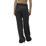Back view of Vero Moda Gray Polyester Pant with wide leg and pinstripe detail, worn by a model, showcasing elegant and modern style.