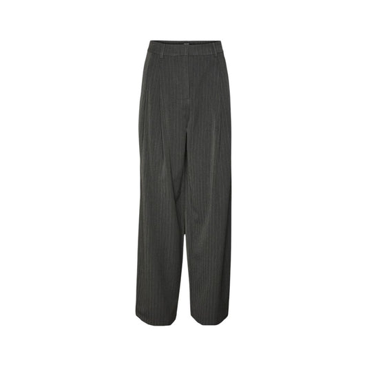 Vero Moda Gray Polyester Pant with pinstripe pattern, mid-rise waist and wide-leg style for a sophisticated look.