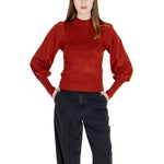 Alt Tag: Woman wearing Vero Moda Red Viscose Sportswear knitwear, fall/winter collection, 50% viscose, long sleeves, stylish outfit.