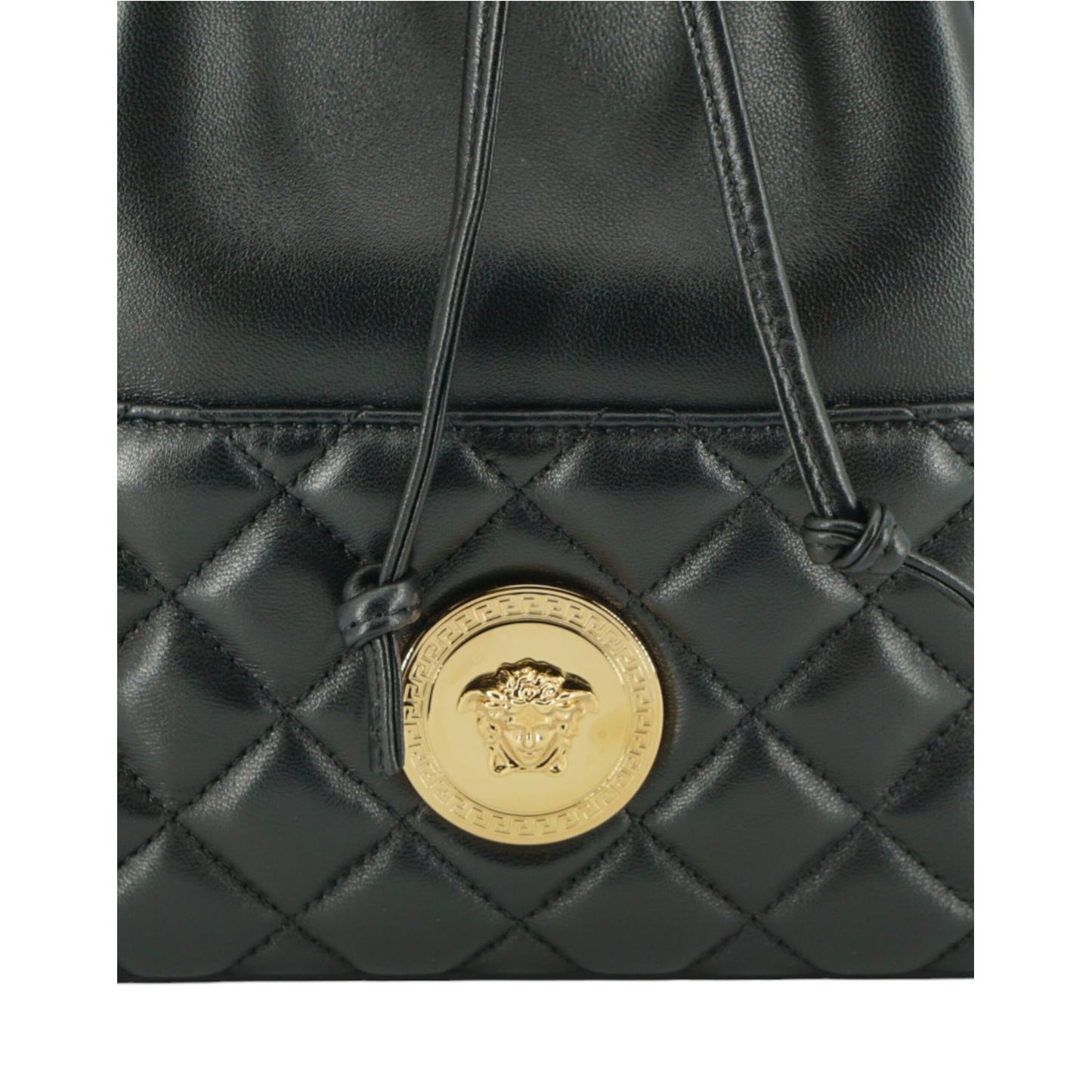 Versace Elegant Black Leather Medusa Bucket Shoulder Bag