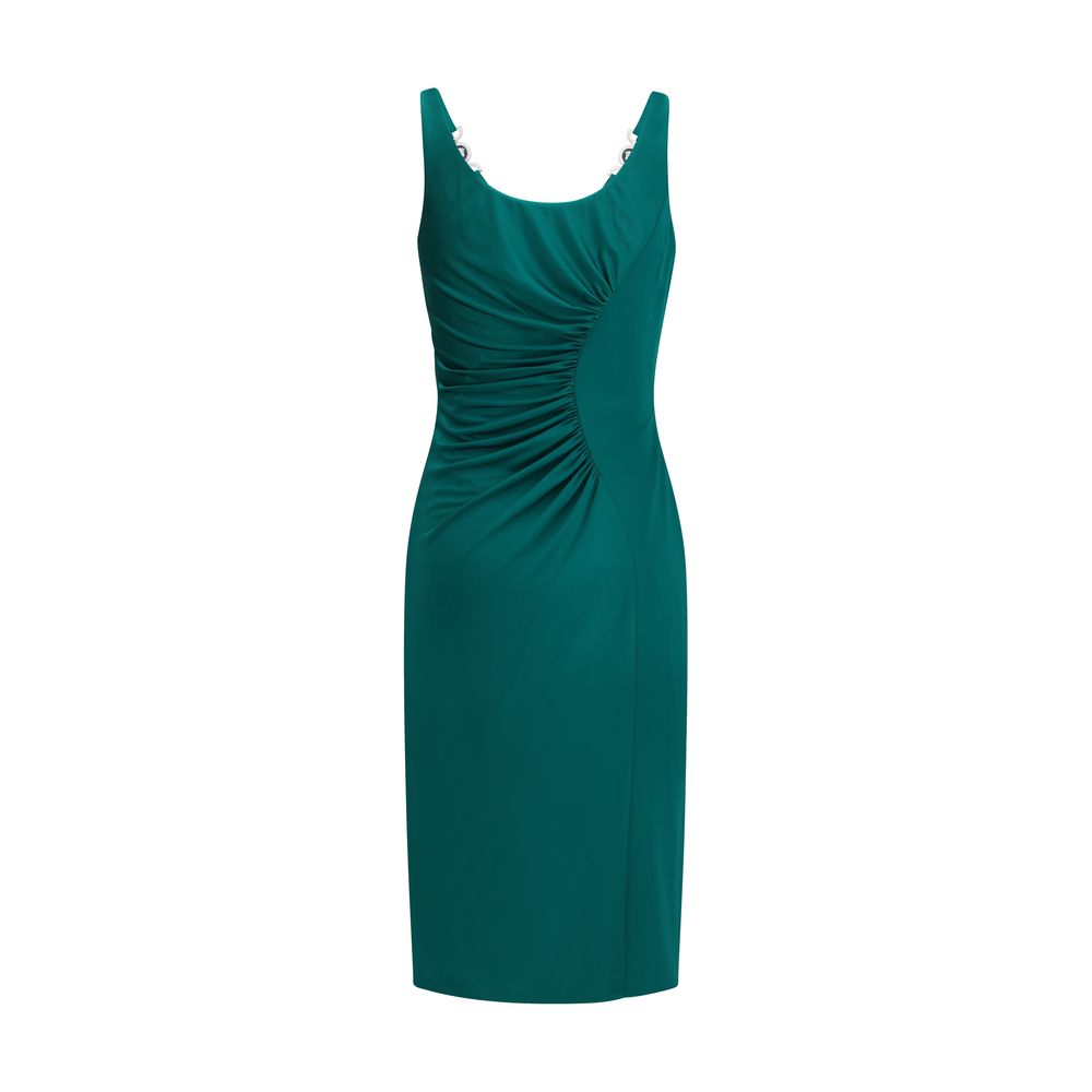 Versace Green Viscose Casual Dress with midi length and concealed back zip, showcasing fluid design and soft drape for elegant occasions.