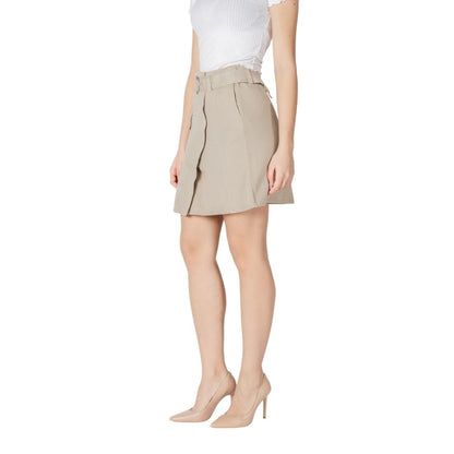 Vila Clothes Beige Cotton Mini Skirt