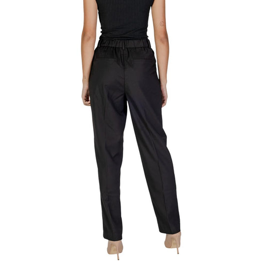 Back view of Vila Clothes Black Polyester Pant showcasing high waist and elegant design.