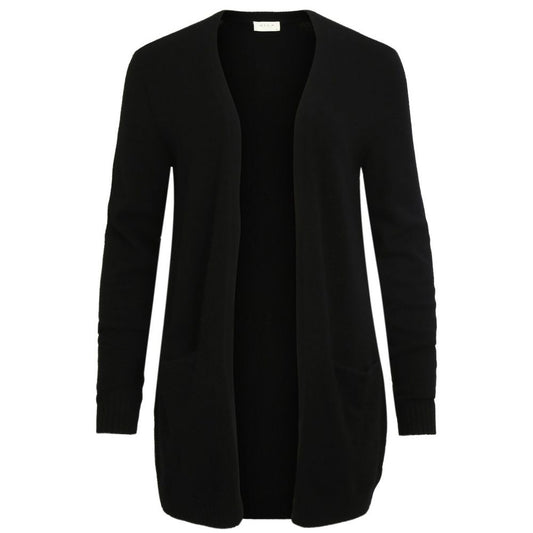 Vila Clothes Black Viscose Cardigan with long sleeves and side pockets for versatile styling.